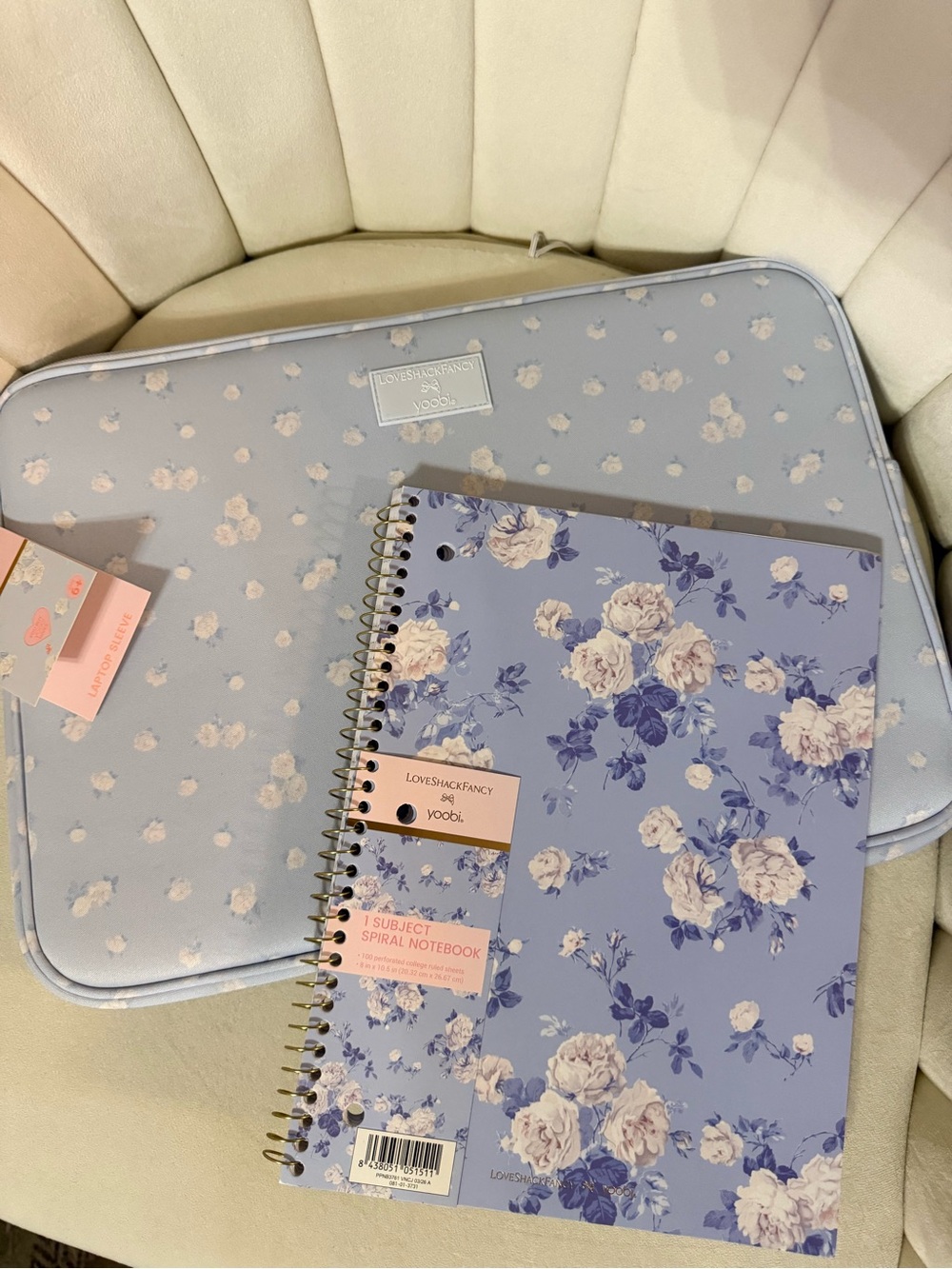 Loveshackfancy light blue floral Laptop Sleeve & Spiral Notebook NWT